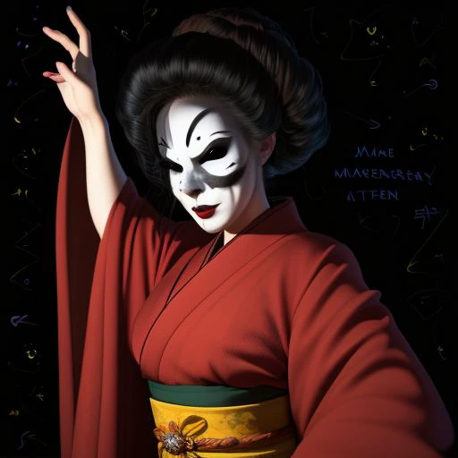 The Lady, Little Nightmares, The Lady (Little Nightmares), Red kimono, Porcelain mask, Tall woman, easynegative, negative_hand, ng_deepnegative_v1_75t, dark room, dark magical powers, dark magic