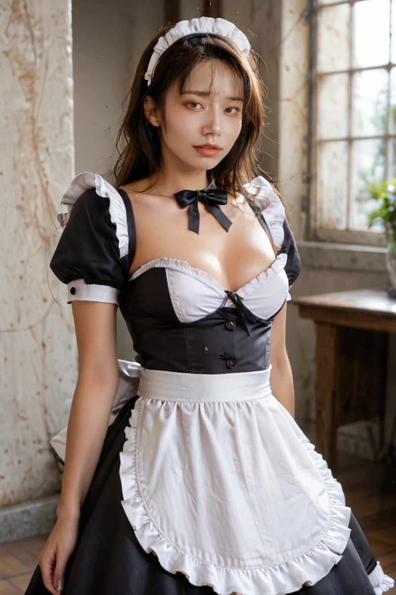 zPDXLrl,(masterpiece,best quality,ultra highres:1.1),uncensored,prefect lighting,side_light,very aesthetic,rating_explicit BREAK
1girl,22yo,japanese_actress,Masami Nagasawa,
<lora:j1_PONY:1>,hb,(cleavage:0.5),
<lora:amazing_portraits_xl_v1b:0.9>,amazing light and shadow effects,light casting shadows,flares,
(maid costume, frilled apron, lace details, costume party:1.1),
(at swintminster cathedral,colorful light:1.2),
