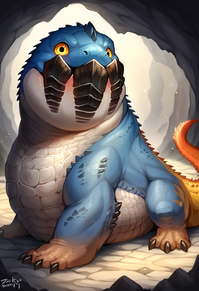 <lora:MH_Dodogama_a1_11_PonyXL_spnckpt1_th-1.4:1>,<lora:BG2_dpep4+silicon29dim64:1>,<lora:PDXL_artist_tags_v2_big:0.8>,score_9,score_8_up,score_7_up,source_furry,dodogama,feral,by zackary911,by syuro,by dagasi,by hanuvo,solo,hi res,detailed background,cave,
looking at viewer,extreme detail,dynamic lighting,cinematic lighting,hands on ground,yellow eyes,no sclera,side view,jaw spikes,on front,