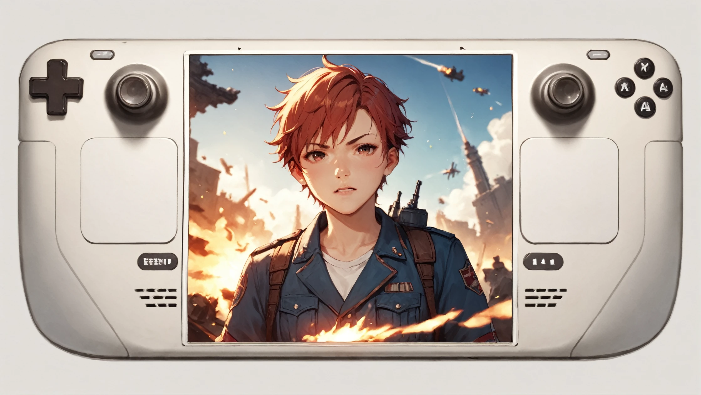 score_9, score_8_up, score_7_up, 
 <lora:steamdeck.pony.v2-000008:0.55>
(steamdeck, fontalsteam, white steambackground ),
[:strategy game, explosion, battlefield, (top view), tank, soldier, burining building, destroyed building,:0.15]