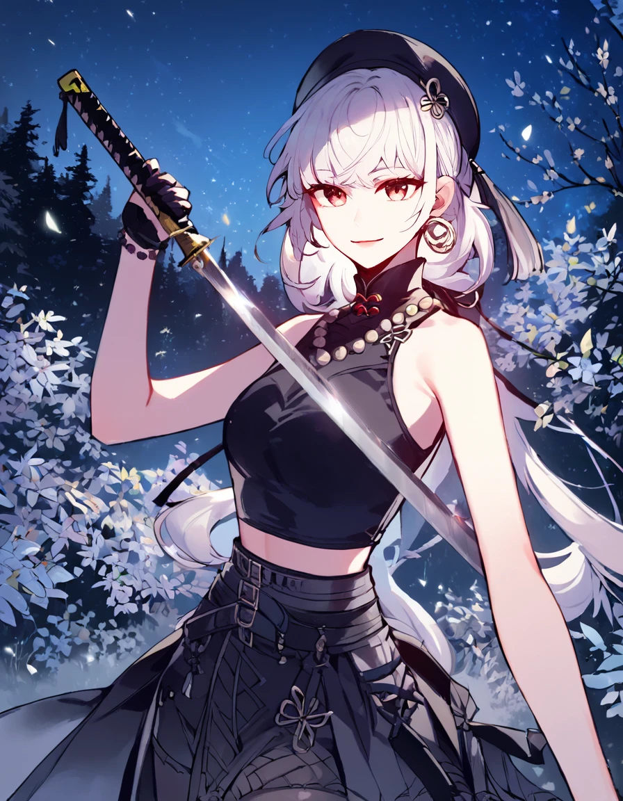 score_9, score_8_up, score_7_up, rating_safe, 
s4nchu4, holding sword, katana,
solo, tree, official_costume, plant,  long hair, outside, smile, night,sky, looking at viewer,
 <lora:Sanhua_Wuthering_Waves:0.8>
 <lora:Juder_Art_Style:1.2>