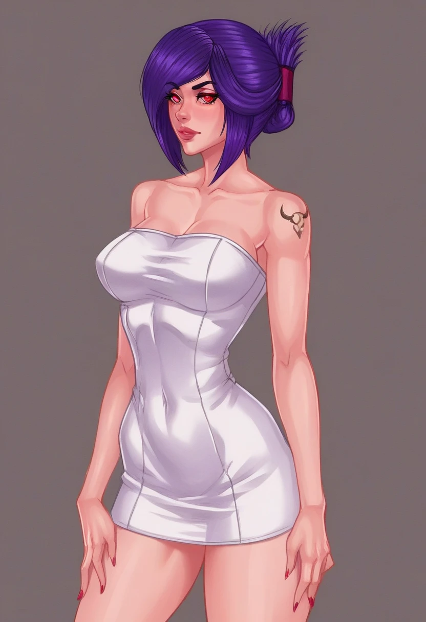 score_9, score_8_up, score_7_up, score_6_up, score_5_up, score_4_up, (ultra detailed, realistic), rating_explicit,
1girl, solo, sexy dress, cleavege, detailed eyes,
sabia, human, purple hair, red eyes, folded ponytail, tattoo on left shoulder,
<lora:a3ch-000015:1> kingdom of deception