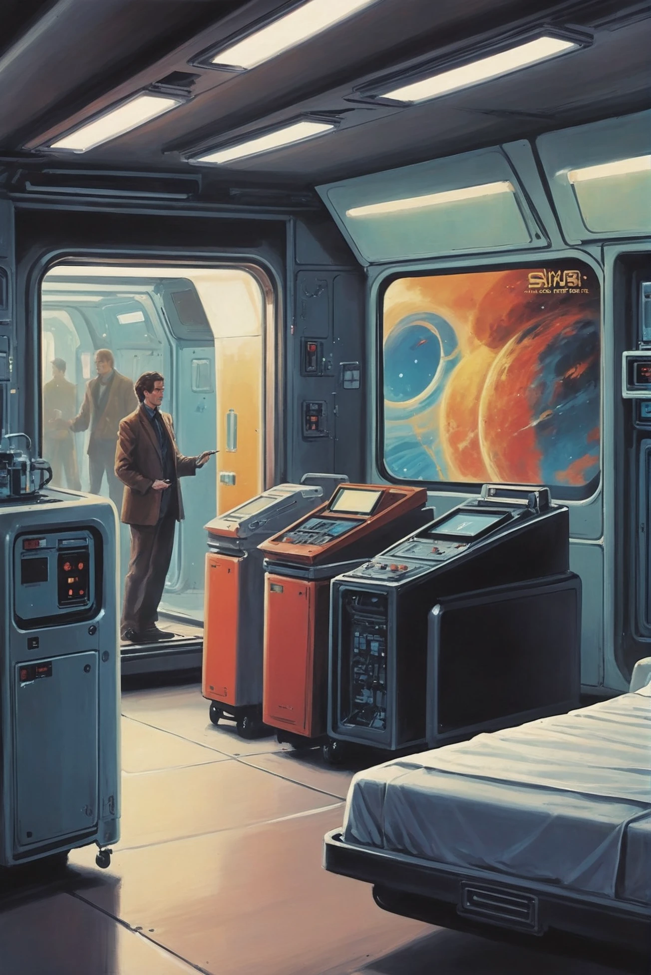 retro 1980s scifi painting, comic book style, Life Support Systems Room \(room\) <lora:EnvyStarlightRetro02:1.25>