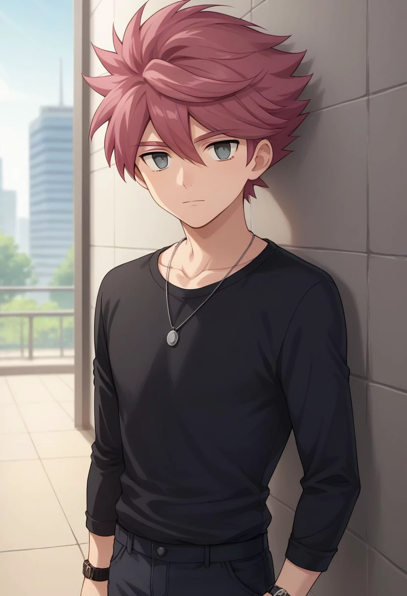 score_9, score_8_up, score_7_up, source_anime, highly detailed, 1boy, solo, male_focus, 
slender, skinny, 
yuuma, 1boy, male focus, solo, pink hair, watch, upper body, looking at viewer, jewelry,
wristwatch, black shirt, long sleeves, black pants, empty eyes,
outdoor,