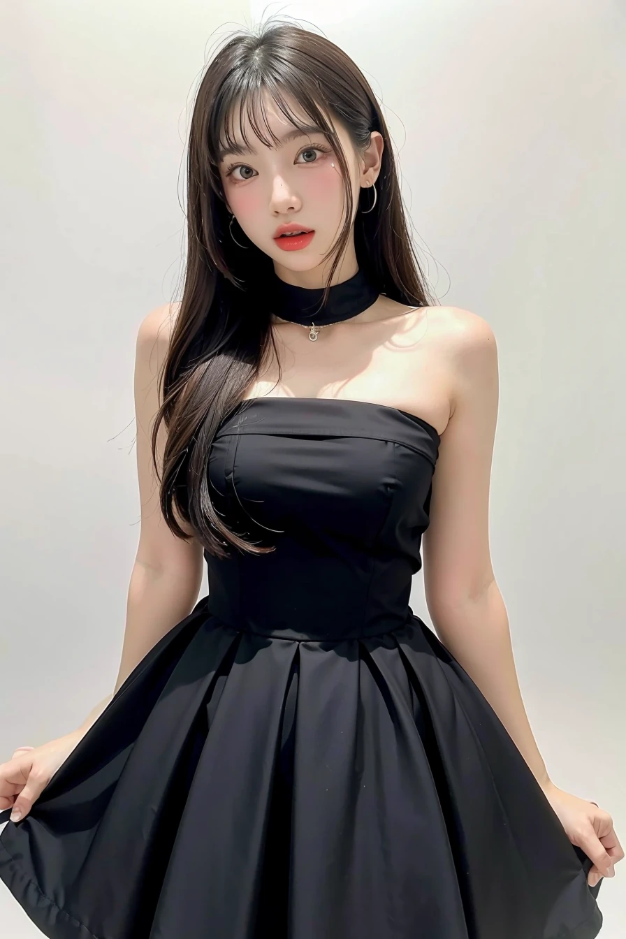 1girl, black dress, white background, <lora:uu_eung-02:1>