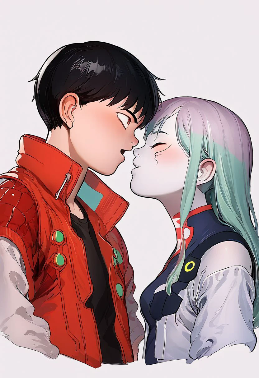 couple portrait,(Xkanedax:1 0),(xlucyx:1.0),(xrebecax:1.0),1boy and 1girl  kisses in futuristic city,score_9, score_8_up, score_7_up, source_anime, rating_safe,