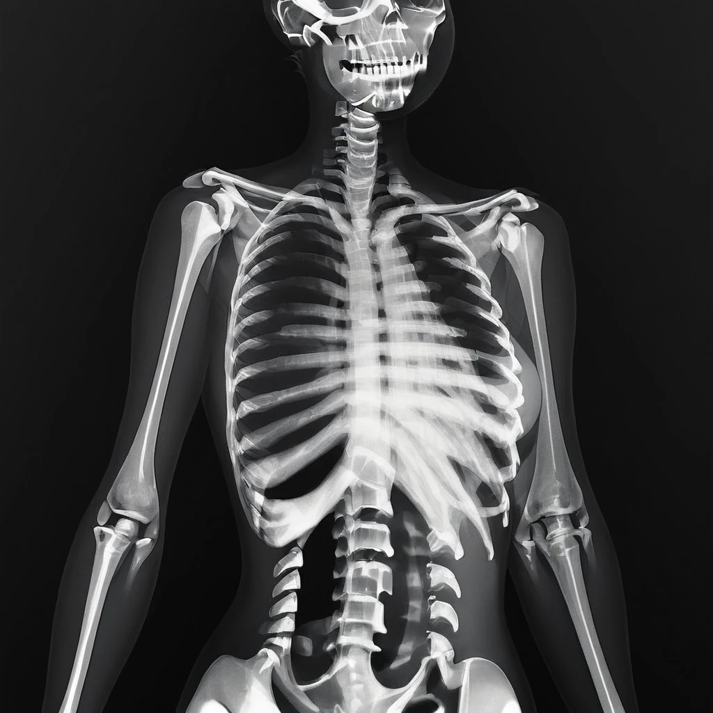 score_9, score_8_up, score_7_up, score_6_up, score_5_up, score_4_up, source_anime, , xray, 1girl, monochrome, bones, skeleton