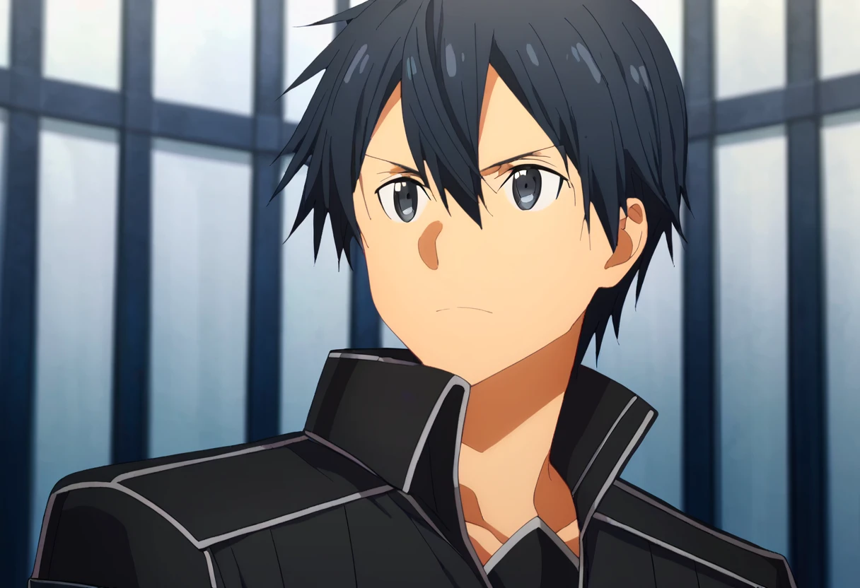 score_9, <lora:kirito:1> kirito, black knight, 1boy, anime coloring, black eyes, black hair, hair between eyes, kirito, male focus, portrait, solo