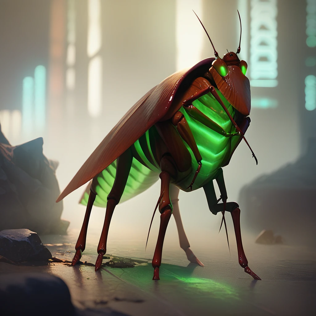 score_9, score_8_up, score_7_up, 2.5d , cockroach, green glowing, radioactive, radroach, insect , bug, in an abandoned city <lora:radraoachv3-000035:1>