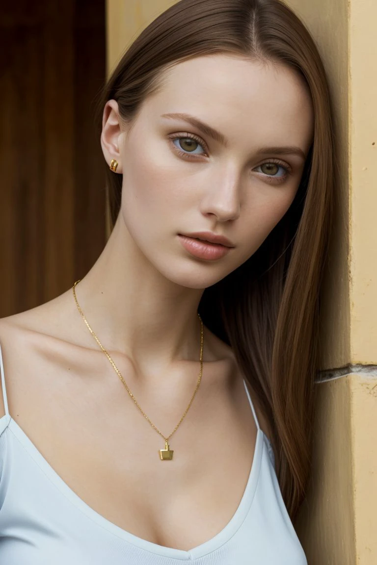 ((A realistic photo of a 20-year-old girl)), ((extremely beautiful)), ((cute face)), ((brunette)), ((green eyes)), ((extra long braided ponytail front side on her shoulder)), (medium breasts:1.4), (body fit: 1.0), (slender abs), (moderate hips: 1.4), (realistic eyes), (subtle makeup), (alone), ((boobs d cup)), ((nice perfect ass)), (Shiny skin), (shiny lips), (sensual gaze), (perfect teeth), (realistic teeth), (detailed teeth), (perfect fingers), (realistic fingers), (detailed fingers), (charming countenance), (ultra detailed face), (ultra realist face), (ultra detailed eyes), (ultra realist eyes), ((ultra detailed irises)), (same color eyes), (bare neck), (Best Quality: 1.3), (8k), (masterpiece: 1.3), (UHD), (realistic: 1.3), (photorealistic: 1.3), (Smoother lighting:1.05), (nffsw), (Wallpaper), (High resolution), (Carl Zeiss 85mm F/1.4), (NSFW), (Raw photo), (Sharp Focus: 1.4), (Increase body line mood:1.1), (Increase skin ameltoetexture beauty:1.1), (detailed skin:1.3), (eyes symmetrical), (symmetrical face), ((Unreal Engine 5)), (looking at the camera), ((seductive girl)), ((She is positioned inside an ancient Greek temple, appreciating the remarkable ancient structures surrounding her)), ((front view)), ((photo taken from bellow)), ((sleek sleeveless moss green tank top)), (pendant necklace) and (((aviator sunglasses on your forehead))), ((close-up portrait of upper body))