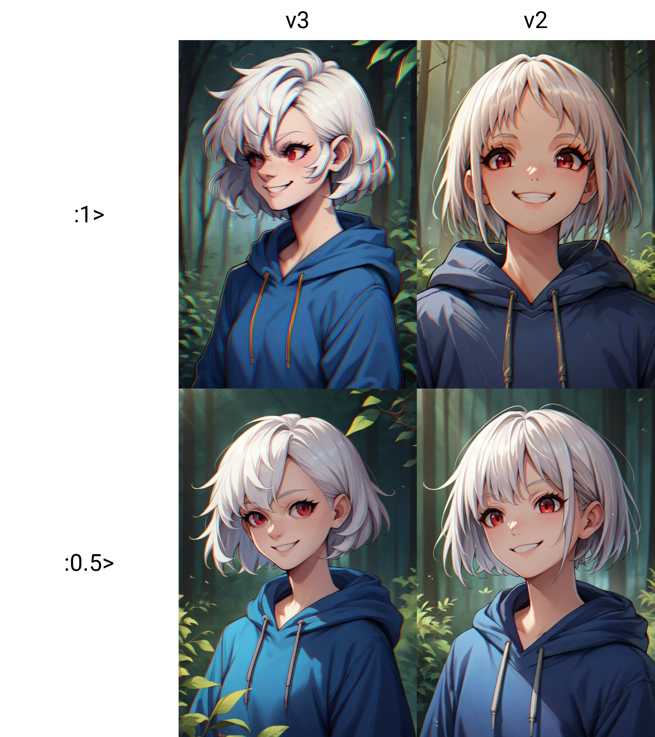 chromatic aberration ,1girl, blue hoodie, white hair, red eyes, smiling, tilted head, upper body, forest,
score_9,score_8_up,score_7_up,source_anime,
<lora:potat_chromatic_aberration_PDXL_v3:1>