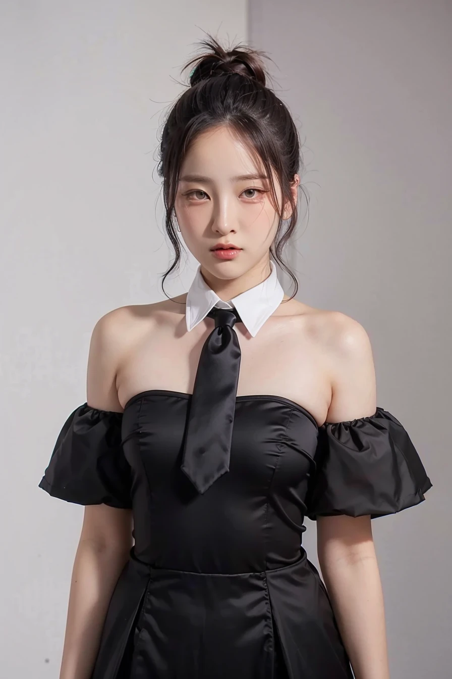 1girl, black  random formal attire, white background,   <lora:soundtiss-02:1>