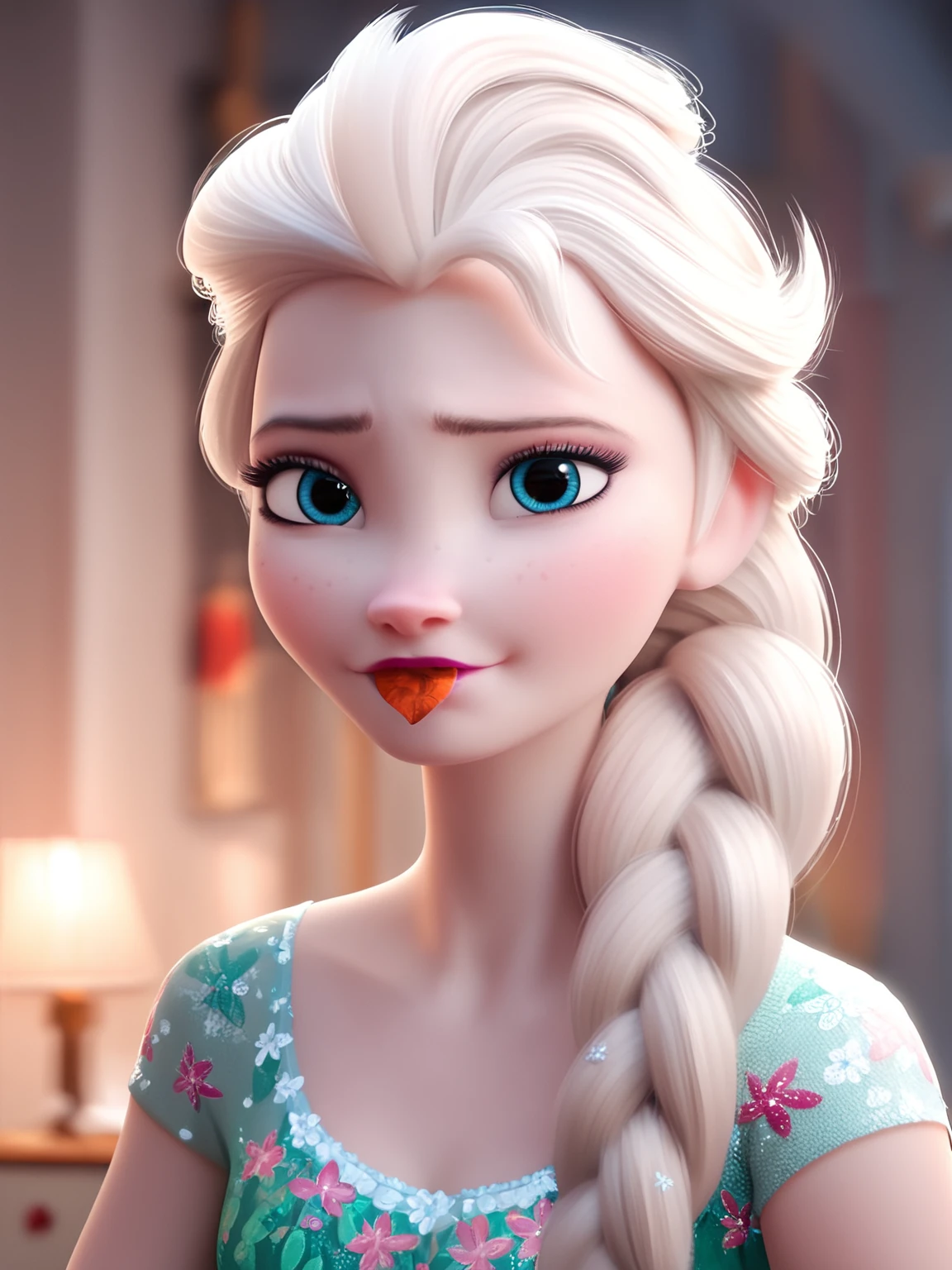 score_9, score_8_up, score_7_up, score_6_up, score_5_up, score_4_up,elsa \(frozen\), (Left corner of mouth raised:1.2),hospital corridor, looking at viewer,Elsa's Floral Dress,fever blush,upper body,braid, cold light,upper body,   incredibly absurdres,ultra-detailed, wallpaper,realistic,photorealistic,raw photo,masterpiece,best quality, <lora:Elsa_Ultimate_Version_1_9_outfits-c-000008:0.7>,