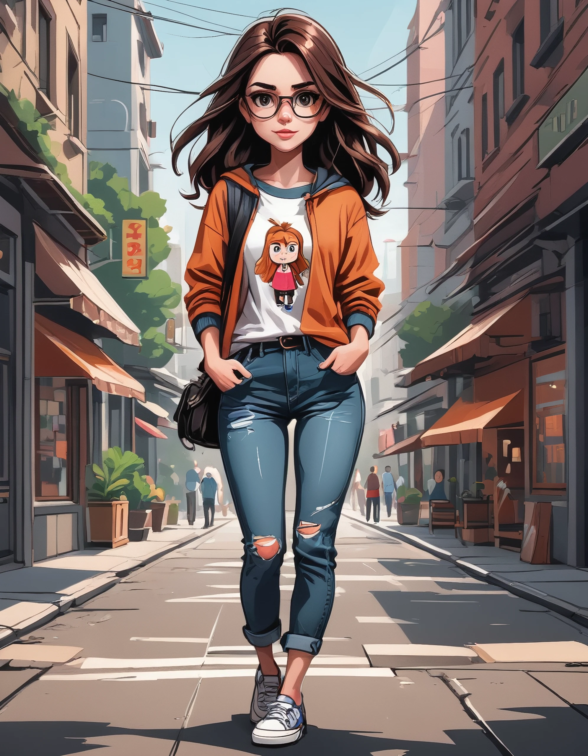 casual girl, digital art, cartoon style