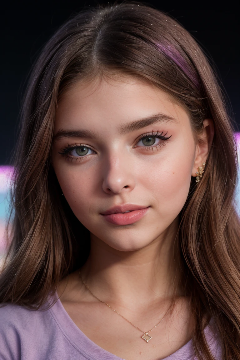 (Facial Close Up Short, Portrait:1.3) Tower13 - Angel (skinny, slim, slender, narrow waist:1.3) ((Photo Focus, DOF, Aperture, insanely detailed and intricate, character, hypermaximalist, hyper realistic, super detailed, (lens flare))) (Jeans and t-shirt:1.3) (Pink and Purple Studio Backdrop:1.3) (smile:1.3) <lora:exposure_control_v10:-0.2> <lora:more_details:0.3>