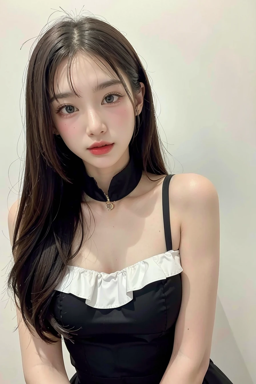 1girl, black dress, white background, <lora:uu_eung-02:1>