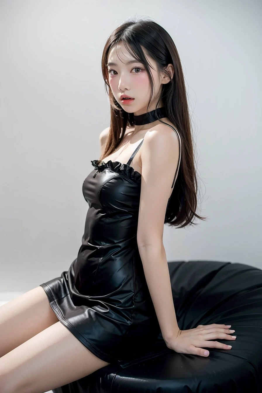 1girl, black  dress, white background, <lora:uu_eung-02:1>