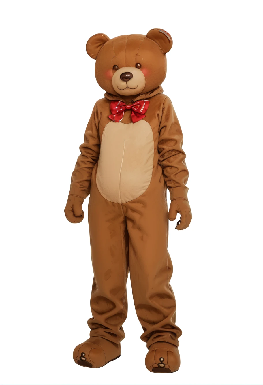 score_9,score_8_up,score_7_up,8k,hd,blush,red background,,ruanyi0606,bear costume,red bowtie,teddy bear,full body,<lora:0606 Stellar Bladeï¼Plush Bearï¼_v1_pony:1>