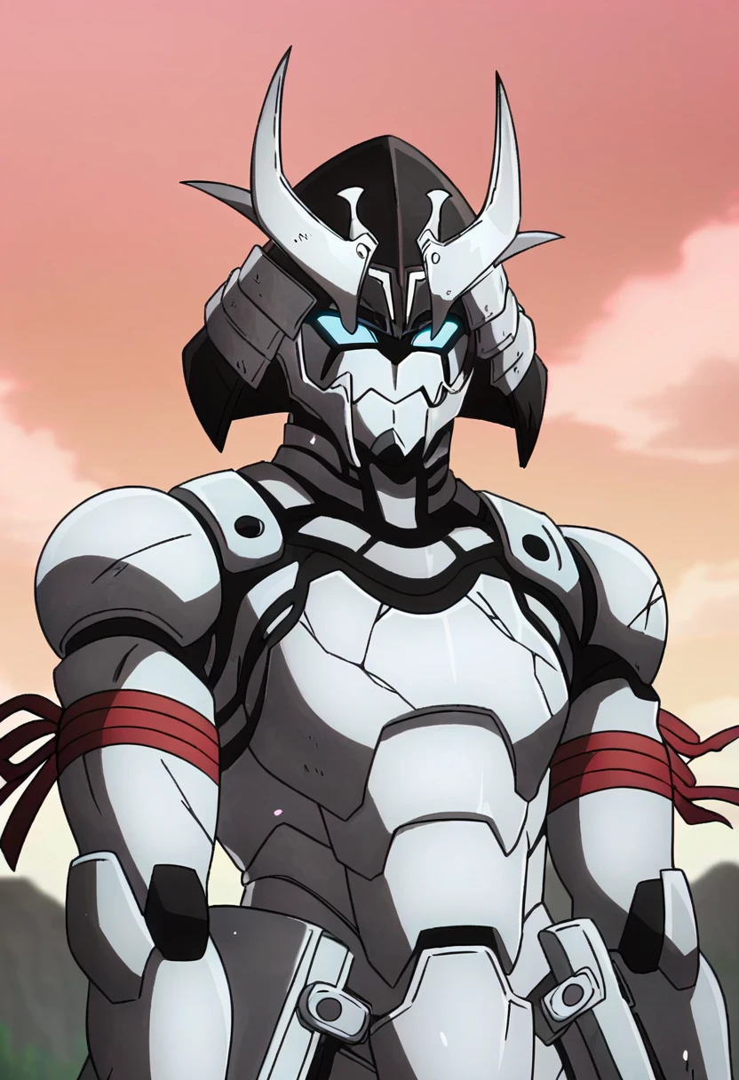 score_9, <lora:Wezaemon_the_Tombguard:1> wezaemon the tombguard, blue eyes, full armor, helmet, horns, no humans, solo, straight-on, upper body, wezaemon the tombguard