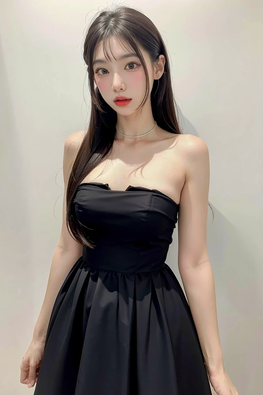 1girl, black dress, white background, <lora:uu_eung-02:1>