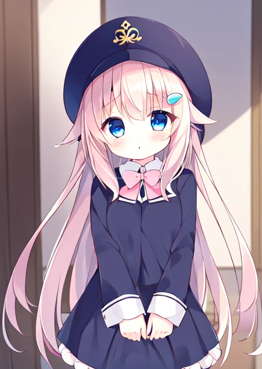 1girl,lingjia,pink hair,blue eyes,big eyes,uniforms,standing,hat,round face,kawaii,round face,<lora:lingjia_v0.4:1>,, masterpiece, best quality,