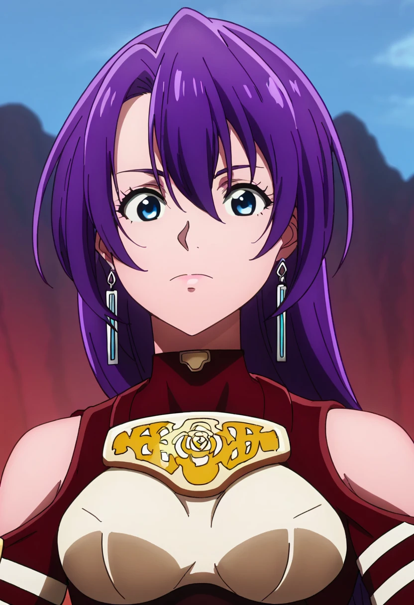 score_9, <lora:Arthur_Pencilgon:1> arthur pencilgon, 1girl, anime coloring, arthur pencilgon, blue eyes, looking at viewer, closed mouth, jewelry, long hair, purple hair, solo, upper body