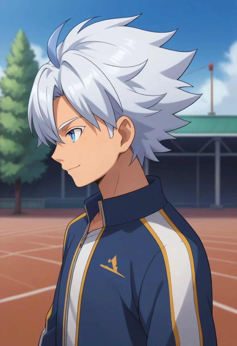 score_9, score_8_up, source_anime, highly detailed, 1boy, solo, male_focus
froy, solo, 
1boy, male focus, solo, blue eyes, upper body, blue hair, white hair, multicolored hair, sportswear, jacket, track jacket, track suit, smile, profile, side view,
outdoor,