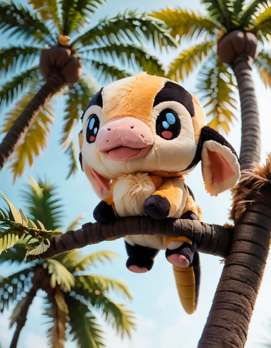 score_9, score_8_up, score_7_up,
rating_safe,
feral,mammal,a fat brown pokemon monkey hanging on a branch of a palm tree,
jungle background,
view from above,three quarter view,
<lora:woafu_plushify_pony:0.8> plushify, character stuffed toy, chibi,