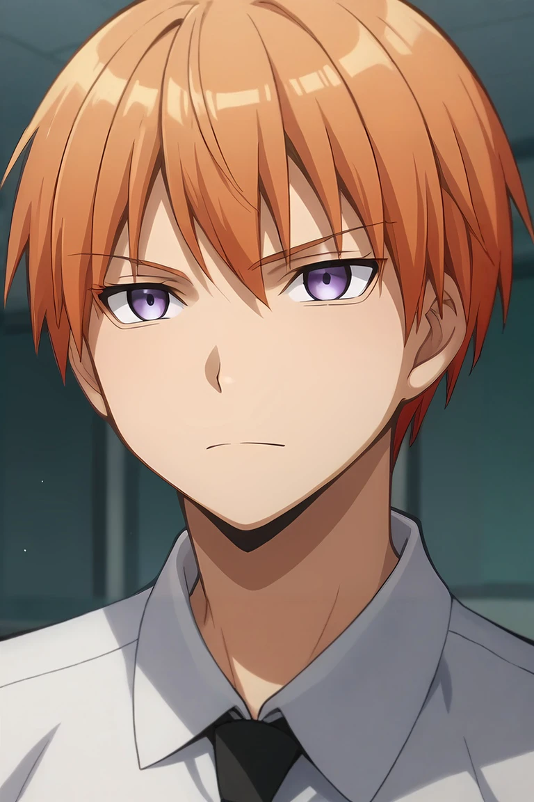 score_9, score_8_up, score_7_up, source_anime, rating_safe, , , , , 1boy, solo, male focus, <lora:gakushuu_asano_pony:0.92>, gakushuu_asano, orange hair, purple eyes, short hair, rule of thirds, classroom, dawn, slouching, giggling, , <lora:sdxl_lightning_8step_lora:1>