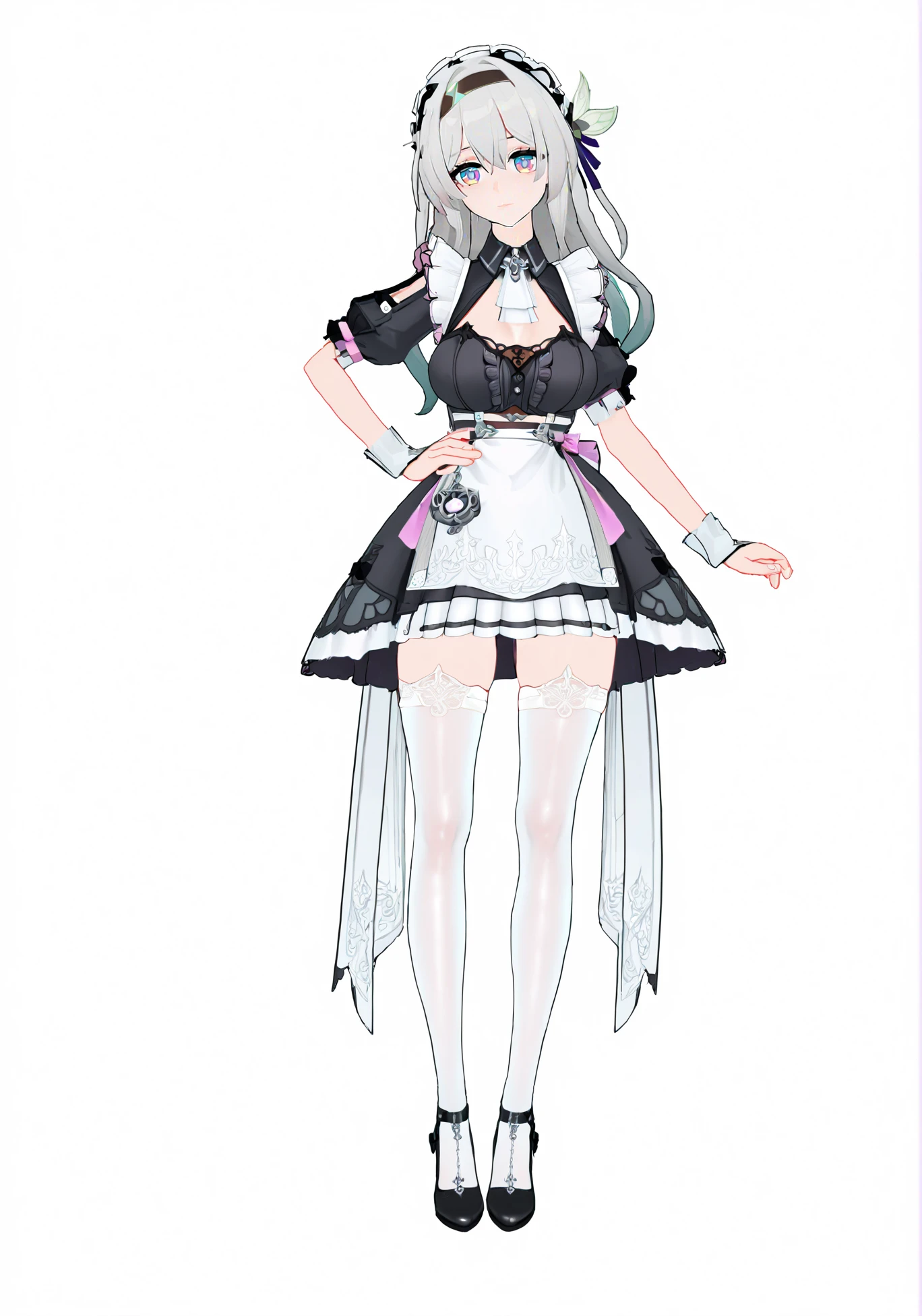 score_9, score_8_up, score_7_up, score_6_up, 8k,
8k, best quality, masterpiece, (ultra-detailed:1.1), (high detailed skin),
(full body), (white background:1.1), standing, looking at viewer, (solo), hand on hip,
<lora:LKtrainre-A3-Tanger-000010:0.7>, Firefly /(honkai: star rail/), Firefly's maid dress, 1girl, long hair, white thighhighs
(beautiful_face), ((intricate_detail)), clear face,
((finely_detailed)), fine_fabric_emphasis,
((glossy)), full_shot, <lora:agm-artist-richy-v1_pdxl:0.7>,
