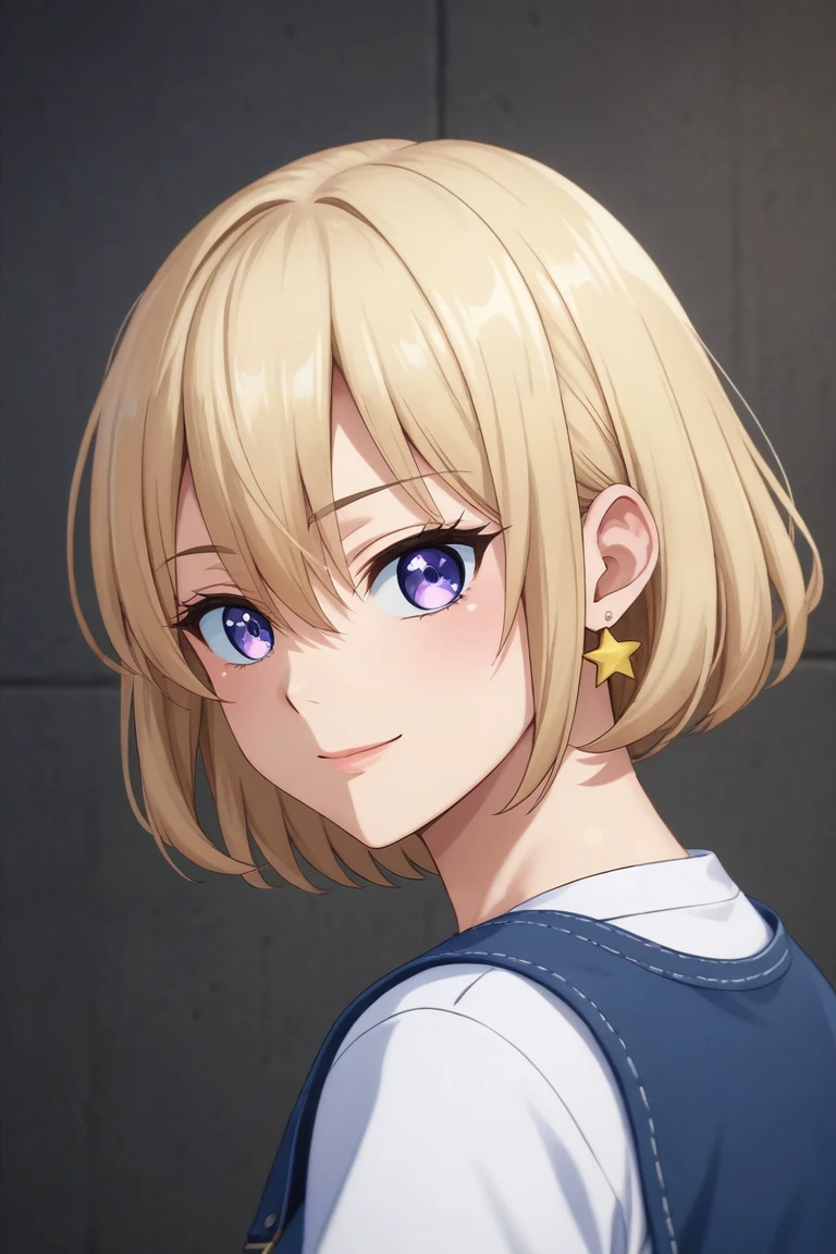 score_9, score_8_up, score_7_up, source_anime, rating_safe, intricate details, , looking at viewer, depth of field, 1girl, solo, <lora:sachi_umino_pony:0.84>, sachi_umino, blonde hair, purple eyes, short hair, bangs, hair between eyes, from side, armory, midnight, (dynamic pose:1.2), light smile, pinafore sress, star earrings, star earrings, <lora:sdxl_lightning_8step_lora:1>