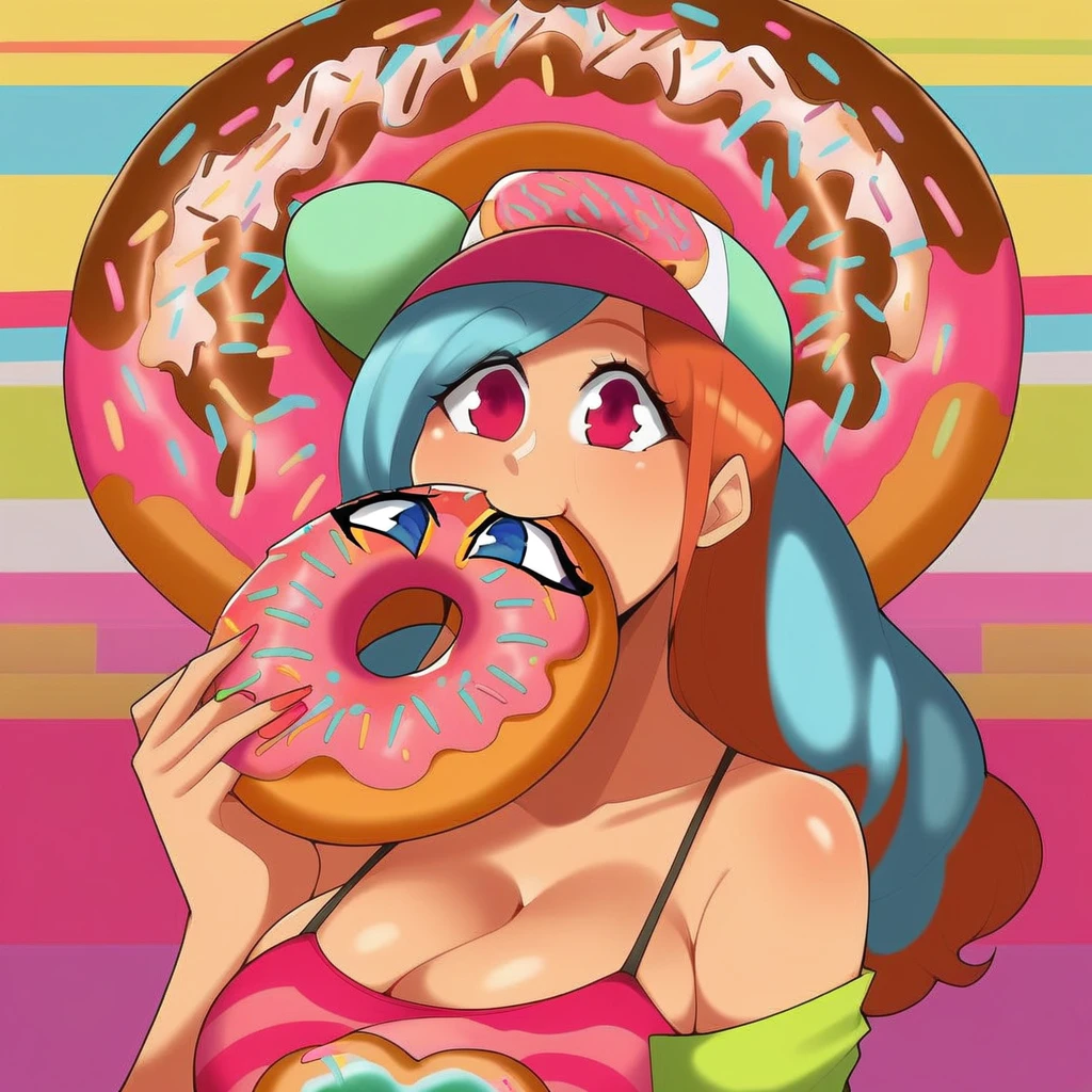 Living doughnut, holding donut with mouth