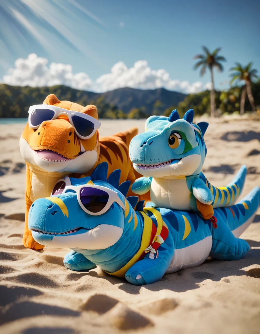 score_9, score_8_up, score_7_up,
rating_safe,
three dinosaur sunbathing, sunglasses, on the shore,trio,lying on the sand,
sun, sunrays,
<lora:woafu_plushify_sdxl_v2:0.8> plushify, character stuffed toy, chibi,