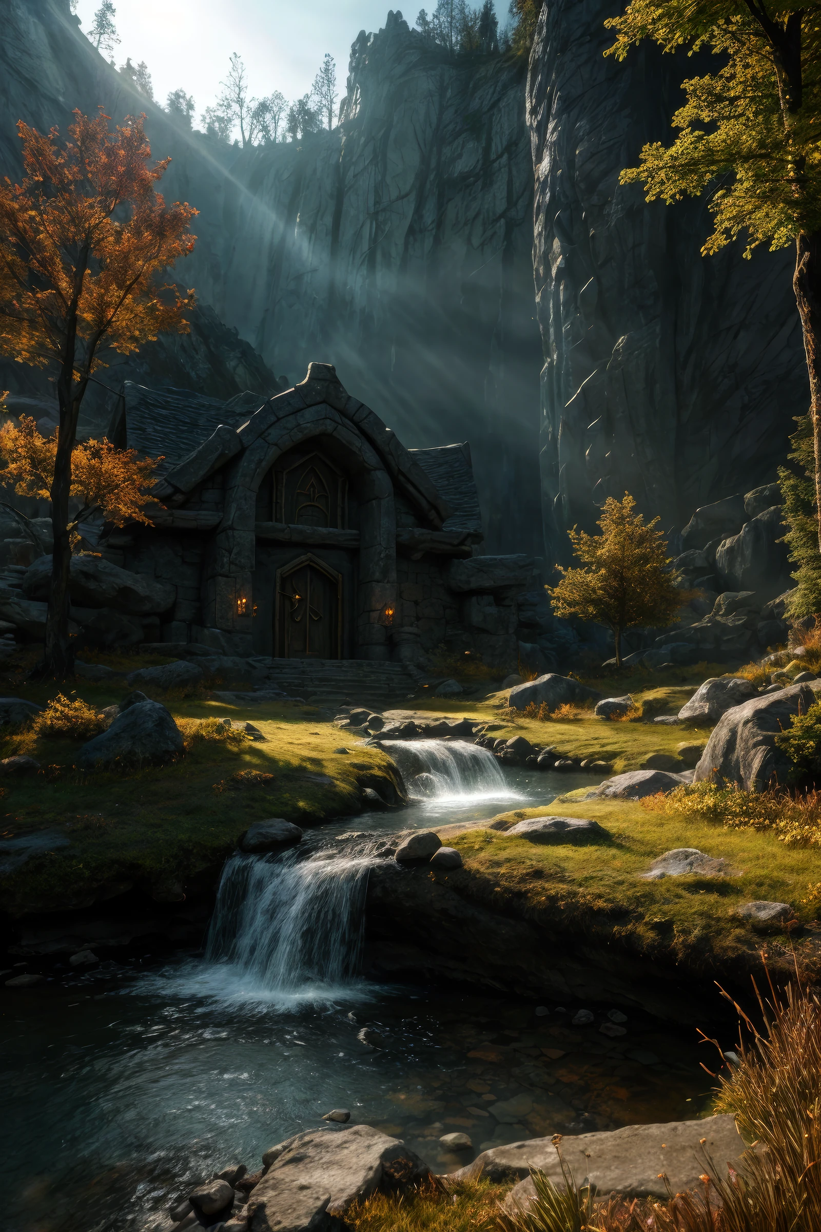 waystone, ultra detailed fantasy, elden ring, realistic, dnd, rpg, lotr game design fanart by concept art, behance hd, artstation, deviantart, global illumination radiating a glowing aura global illumination ray tracing hdr render in unreal engine 5