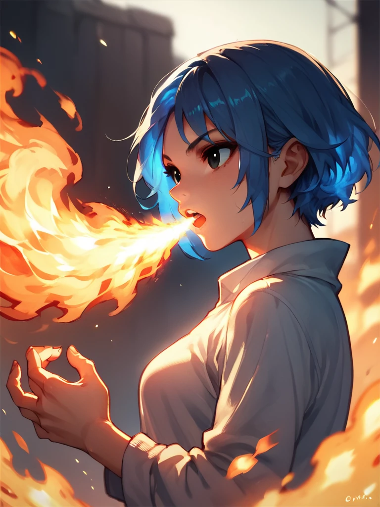 <lora:fire_breath_pony-6:0.6>,FireBreath,
score_9,score_8_up,score_7_up,score_6_up,score_5_up,
solo,1girl,breathing fire,blue hair,black eyes,looking at viiewer