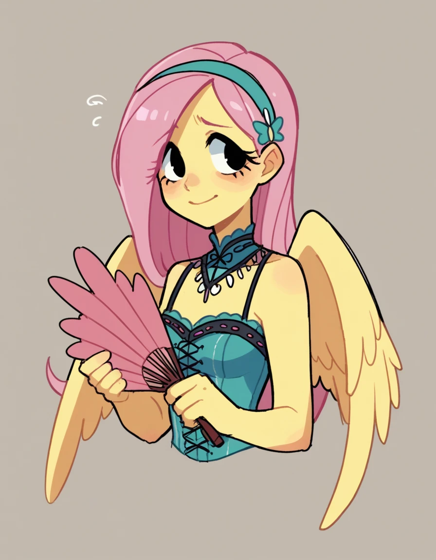 zPDXL, score_9, score_8_up, score_7_up, source_anime, 8k, absurdres, flat color, sketch,
<lora:StickySweet_v2:1> stkyswt, 1girl, solo, black eyes, wearing Feathered bustier top, beaded loincloth, feathered headband, beaded sandals, feather fan, upper body, portrait, personification, human , fluttershy, yellow skin, pegasus wings, black eyes, pink hair, nervous, nervous smile,