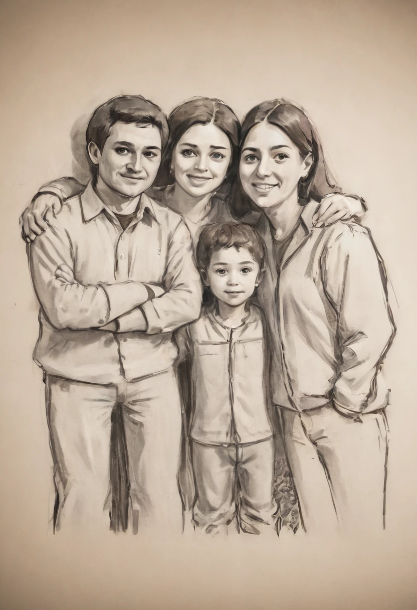 Photograph of a family, sketch