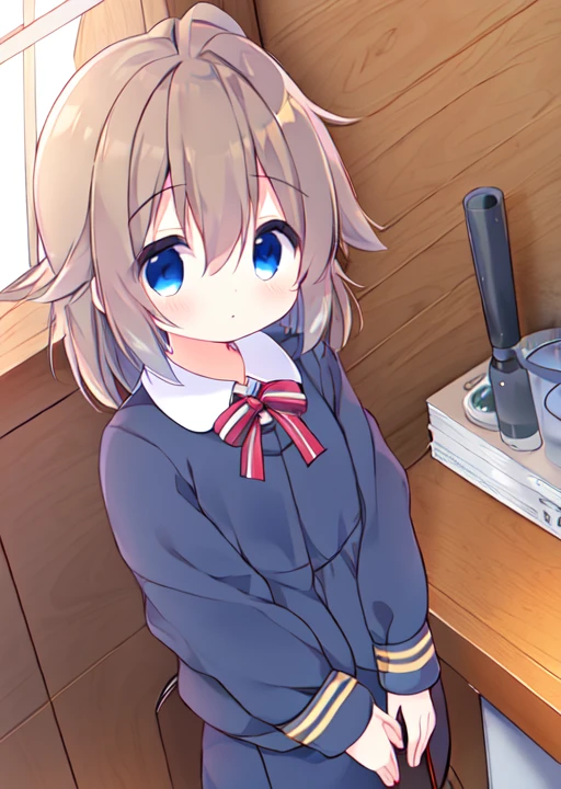qiandaolizi,1girl,solo,kawaii,blue eyes,standing,medium hair,uniform,face_focus,<lora:qiandaolizi_v1.5:0.9>,, (masterpiece, best quality,:1.2)