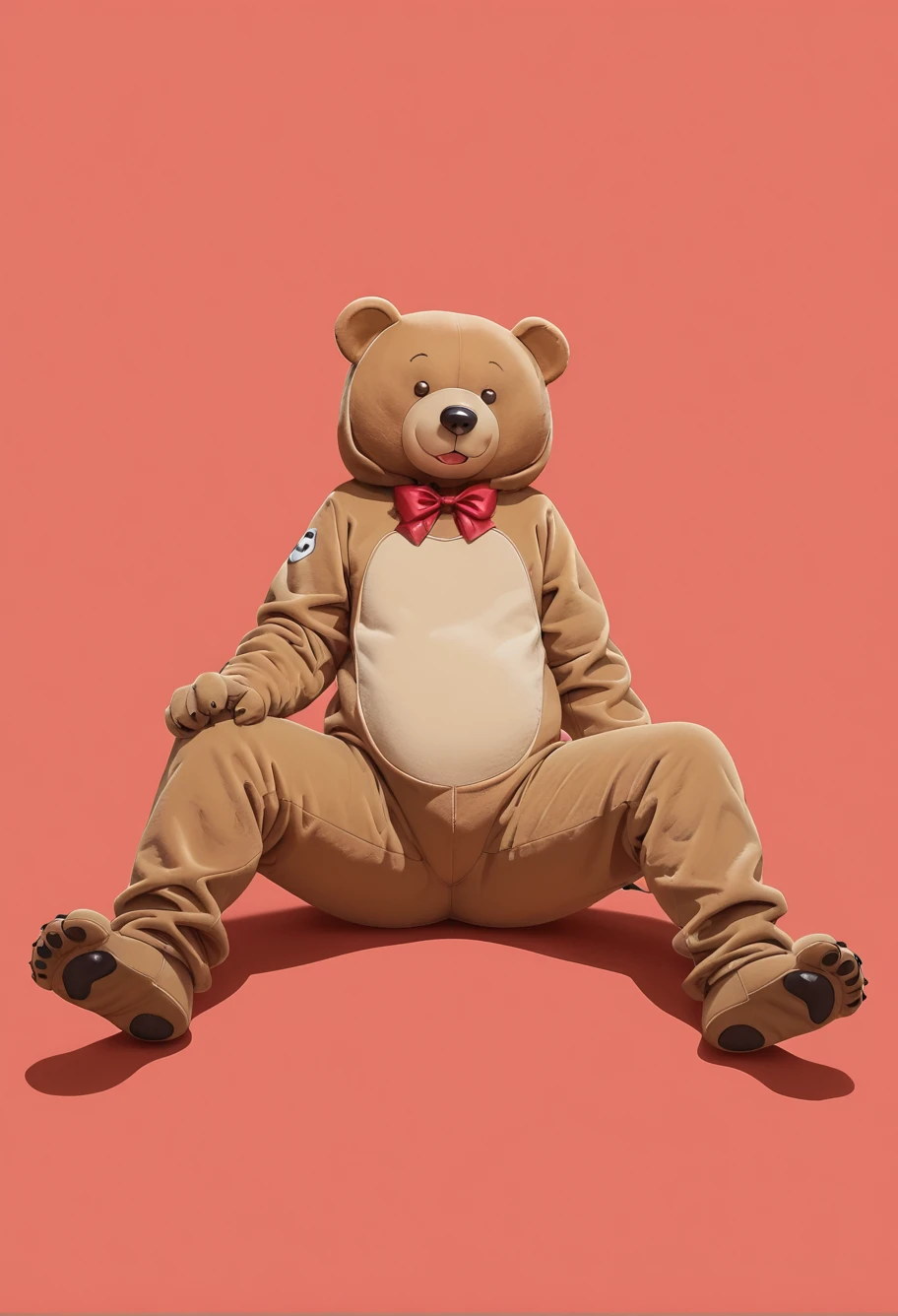 score_9,score_8_up,score_7_up,spread legs,8k,hd,red background,full body,,ruanyi0606,bear costume,red bowtie,<lora:0606 Stellar Bladeï¼Plush Bearï¼_v1_pony:0.8>