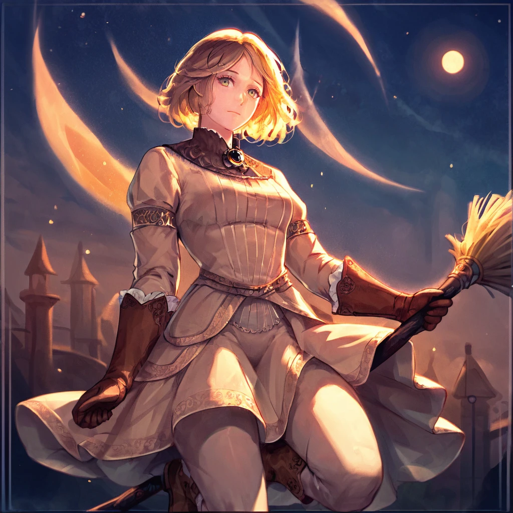 1girl,solo,cowboy shot,
<lora:Roderika:1>,roderika,elden ring,looking at viewer,brown gloves,dress,brown footwear,brooch,broom riding,flying,in sky,from below,star \(sky\),night,halloween,, (score_9,score_8_up,score_7_up), anime style, beautiful detailed skin, beautiful eyes, detailed face, best quality, high quality,