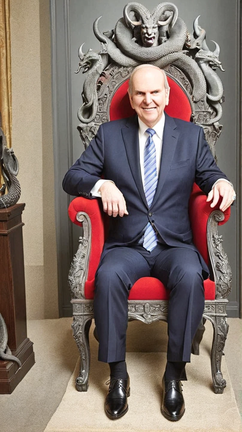 <lora:Russell_M_Nelson:1> RussellMNeilson, is satan, sitting on a satanic throne, serpents all around, dismal image, horror image
