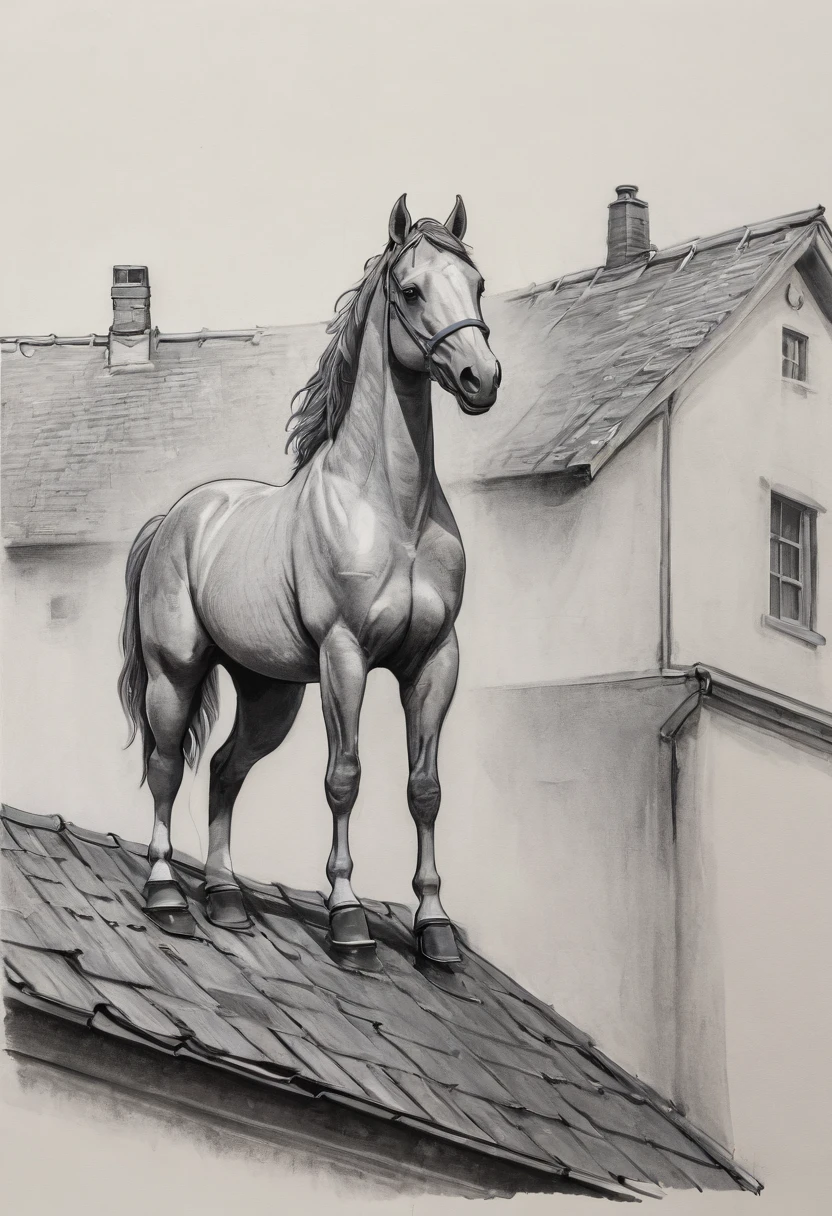 drawing of a horse on a roof