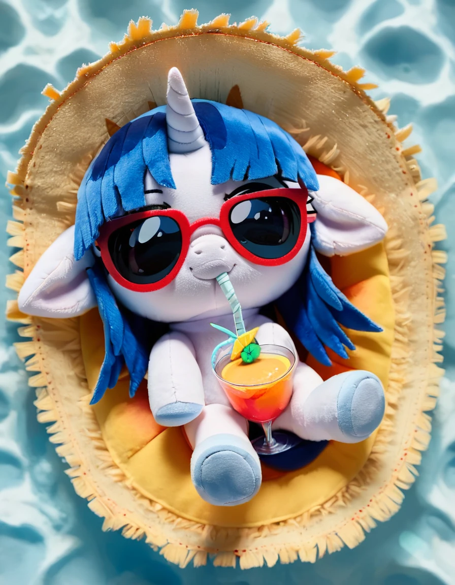 score_9, score_8_up, score_7_up,
rating_safe,source_pony,
feral,mammal,unicorn,solo,straw hat,sunglasses,drinking cocktail on the beach,
sunbathing,
<lora:woafu_plushify_pony:0.8> plushify, character stuffed toy, chibi,