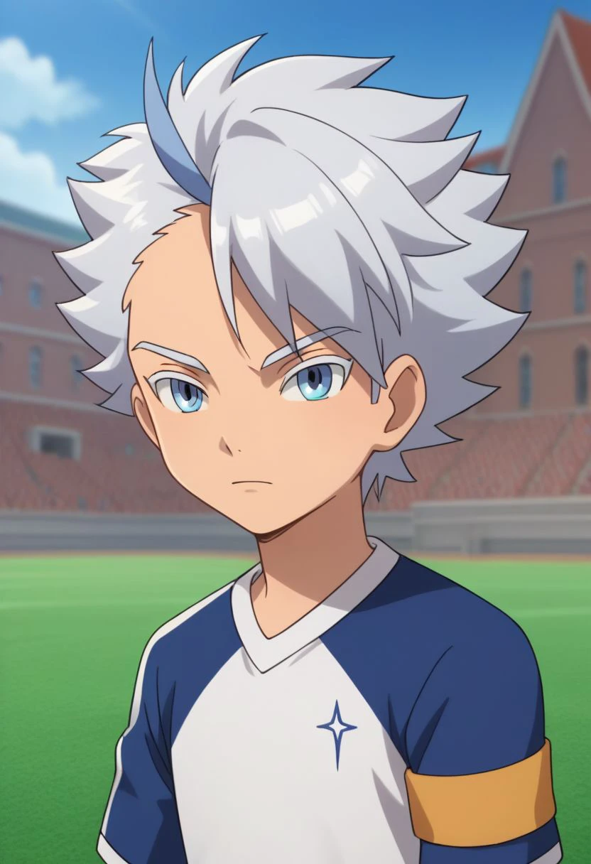 score_9, score_8_up, source_anime, highly detailed, 1boy, solo, male_focus
froy, 1boy, male focus, solo, blue eyes, upper body, blue hair, grey hair, multicolored hair, sportswear, raglan sleeves, soccer uniform, armband,
outdoor,