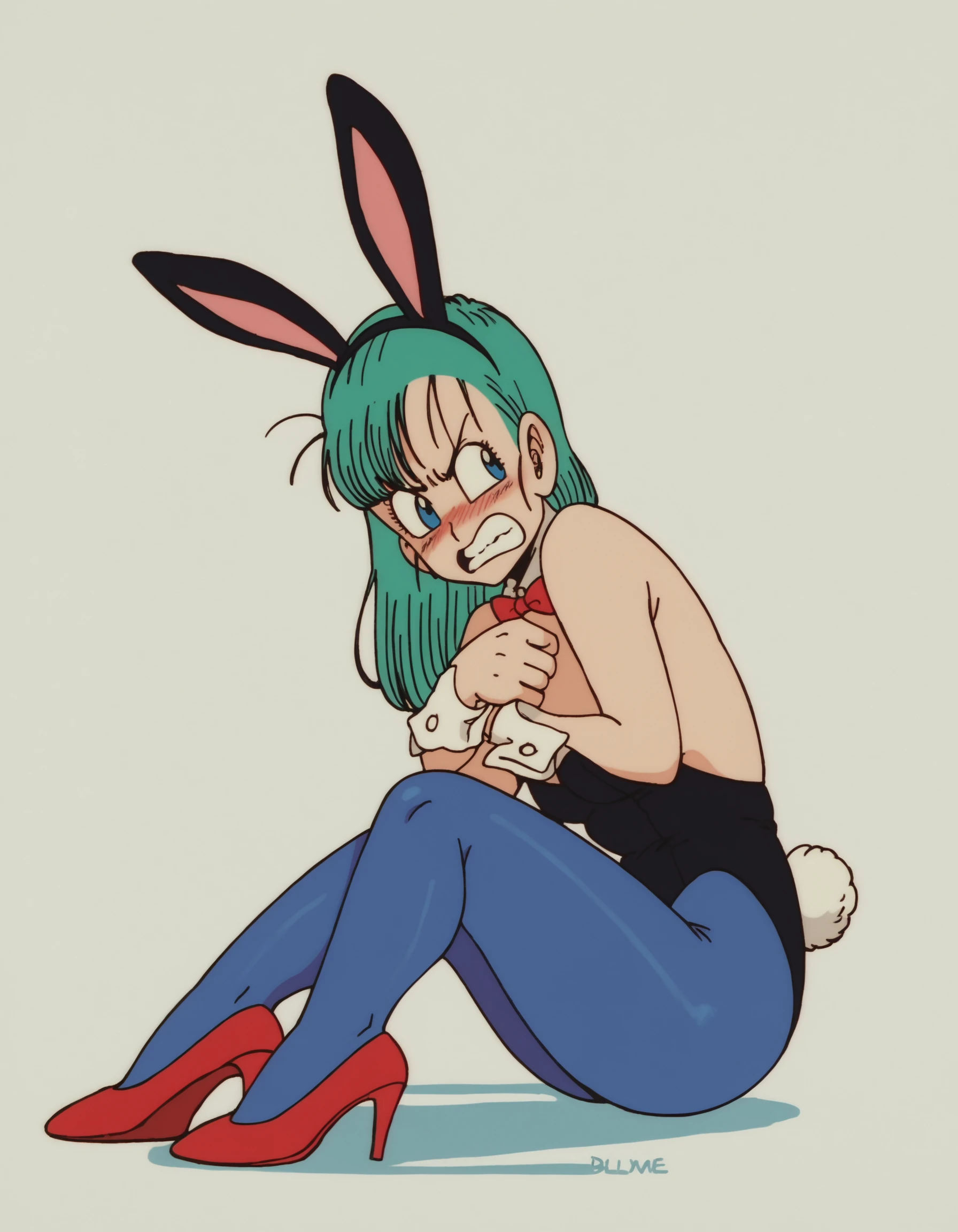 zPDXL, score_9, score_8_up, score_7_up, source_anime,
1girl, solo, <lora:EarlyAkira_v3:0.8> drgbls1, wearing White rabbit costume, rabbit head hood, rabbit tail, white leggings, white slippers, bulma, blue hair, blue eyes