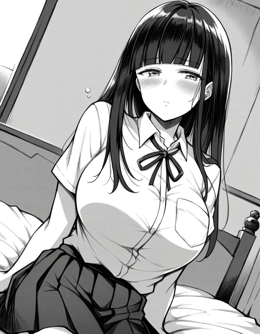 1 girl, a sailor suit, Large breasts, Cute,Squat