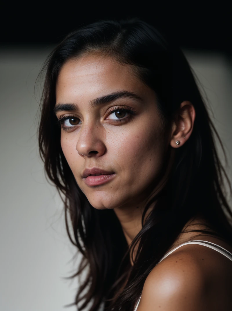 Analog photo, tv_Helena_Falcone_MXAI , sad expression, extreme closeup shot, black background,, (((Ultra-HD-details, Ultra-HD-detailed, Ultra-HD-realistic, Ultra-HD-photo-same-realistic-quality-details))), 8k uhd, dslr, soft lighting, high quality, film grain, Fujifilm XT3