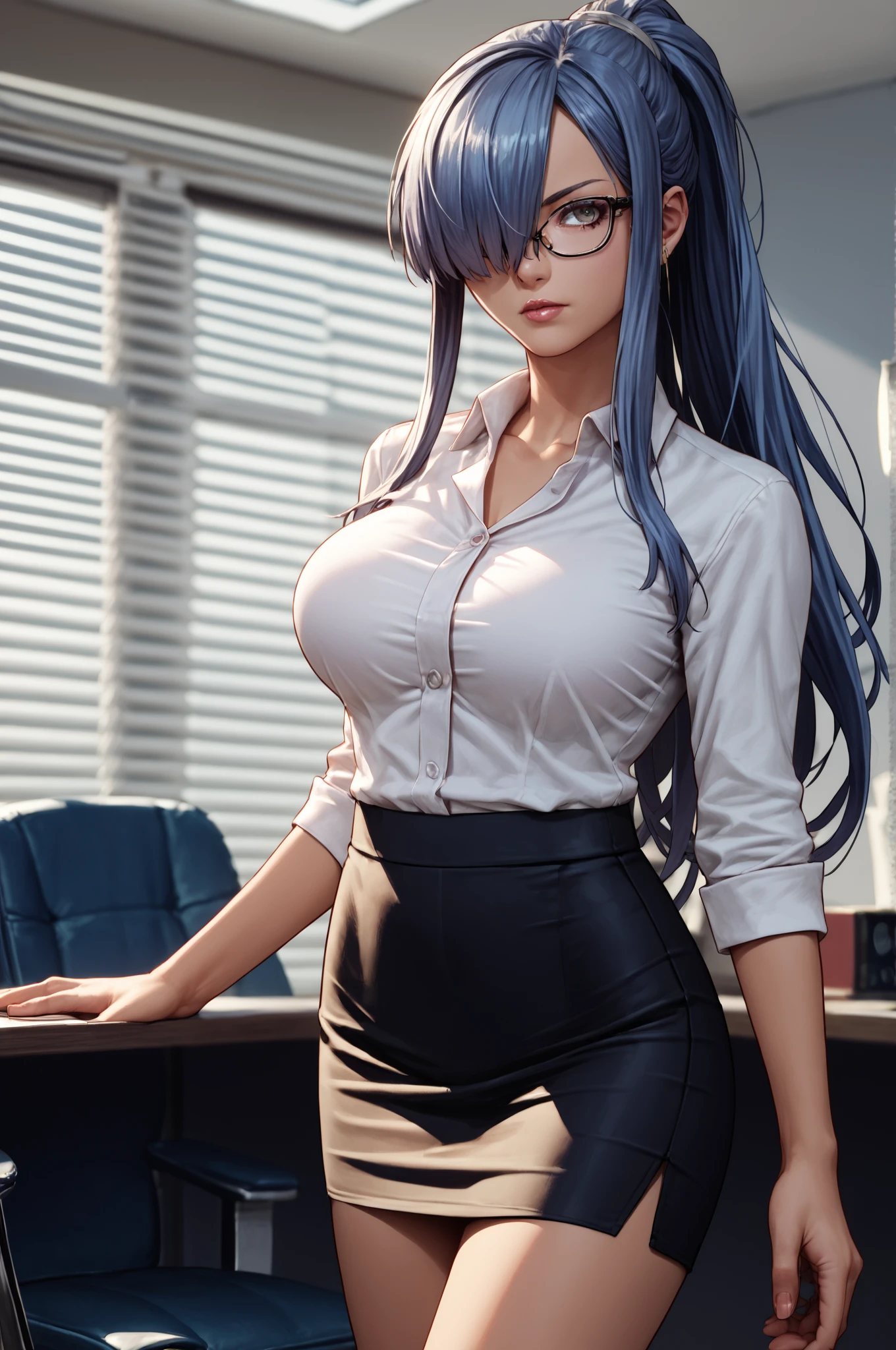 score_9, score_8_up, score_7_up, score_6_up, score_5_up, score_4_up, <lora:Fatima_epoch_8:0.99> fatima_\(luminous_arc\), long_hair, hair_over_one_eye, 
glasses, collared_shirt, skirt, office_lady, tied_hair, , (high quality, detailed, beautiful)