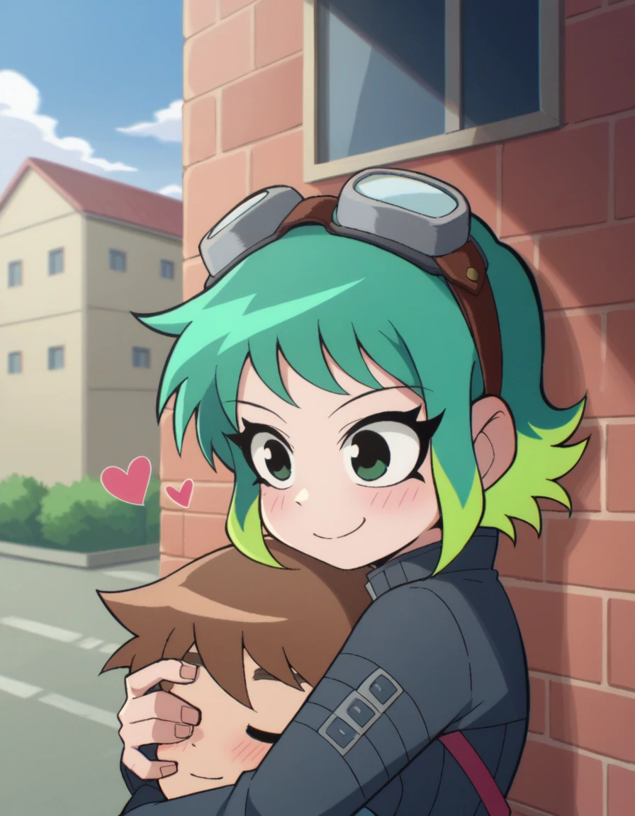 zPDXL, score_9, score_8_up, score_7_up, source_anime,
multiple characters, 1girl, 1boy, outdoors, smiling, happy, hugging, looking at another, cute, adorable, blush, heart, <lora:ScottP-v2-1:0.8> scottp, 1girl, solo, Ramona, blue hair, green hair , multicolored hair, gradient hair, goggles, goggles on head, 1boy, solo, young, brown hair