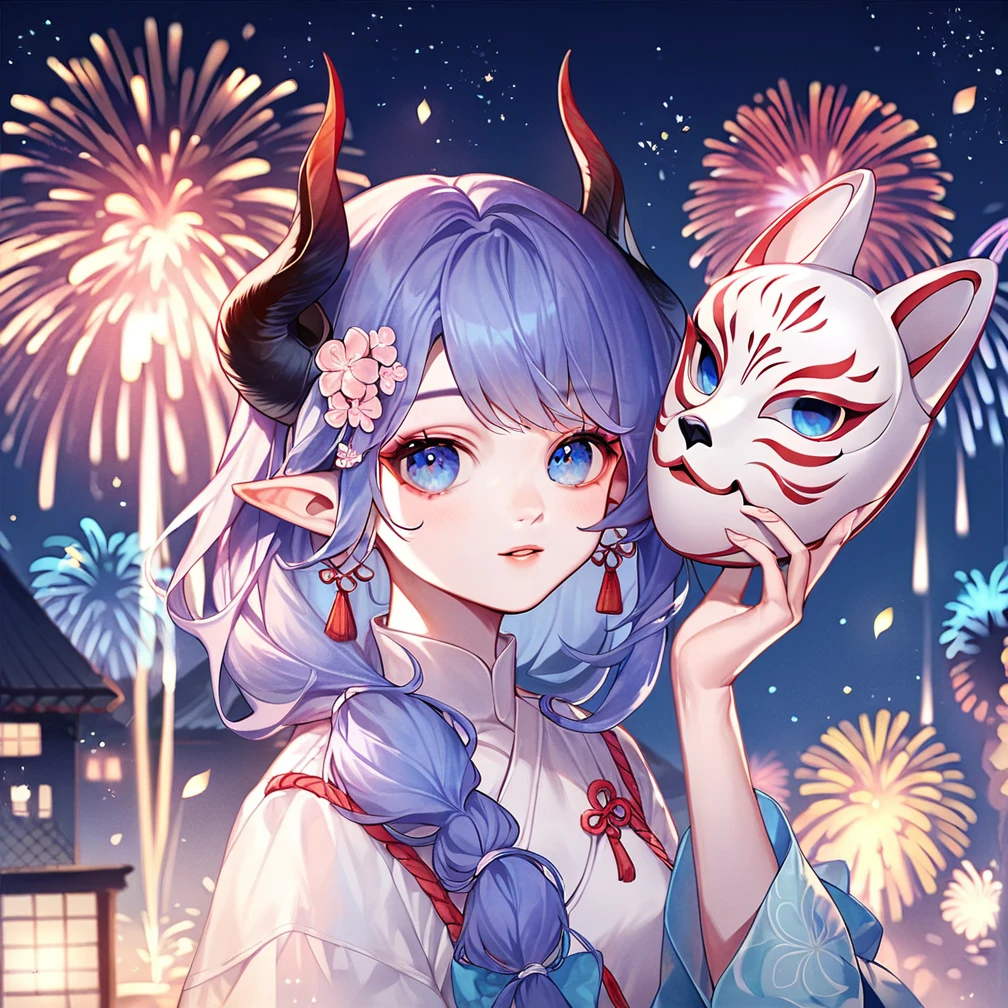 score_9, score_8_up, score_7_up, score_6_up, score_5_up, score_4_up,
<lora:cute_style_pony_v2:0.6>,CuteStyle,cuteeyes,,
1girl, fireworks, mask, blue eyes, horns, solo, pointy ears, jewelry, looking at viewer, holding mask, sample , hair ornament